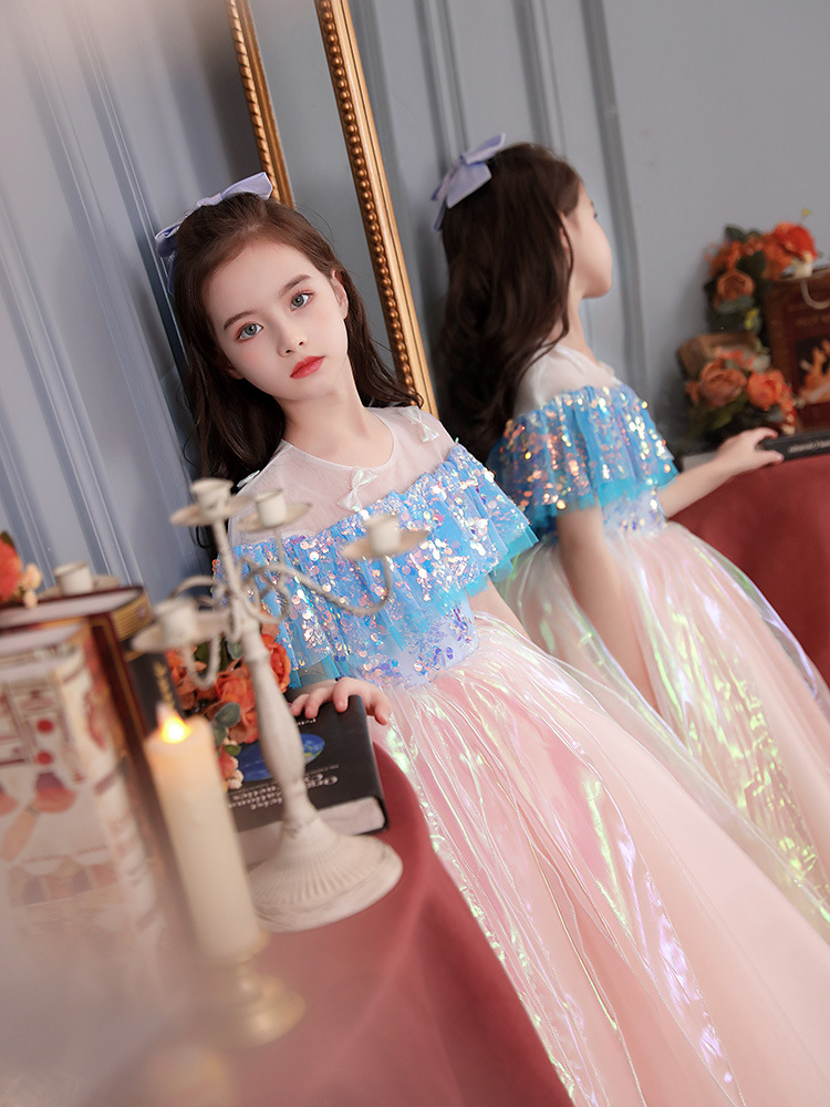 2023 New Princess Flower Girl Dresses For Weddings Jewel Neck Lace Applique sequined ball gown Girls Pageant Birthday Prom Gowns