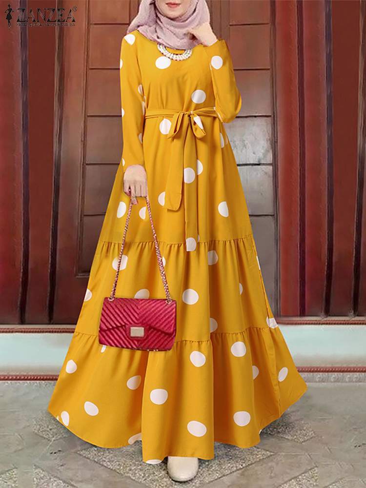 ZANZEA Spring Muslim Polka Dots Printed Women Dress Long Sleeved O Neck Sundress Elegant Casual Loose Abaya Kaftan Maxi Robe 220721
ZANZEA Spring Muslim Polka Dots Printed Women Dress Long Sleeved O Neck Sundress Elegant Casual Loose Abaya Kaftan Maxi Robe 220721