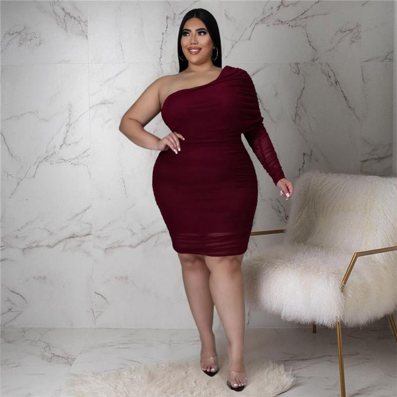 Plus Size Dresses HAOOHU Fashion Women's Clothing Diagonal Collar Single Sleeve Solid Color Double-layer Mesh Sexy Evening Urban, Burgundy
Plus Size Dresses HAOOHU Fashion Women's Clothing Diagonal Collar Single Sleeve Solid Color Double-layer Mesh Sexy Evening Urban, Burgundy