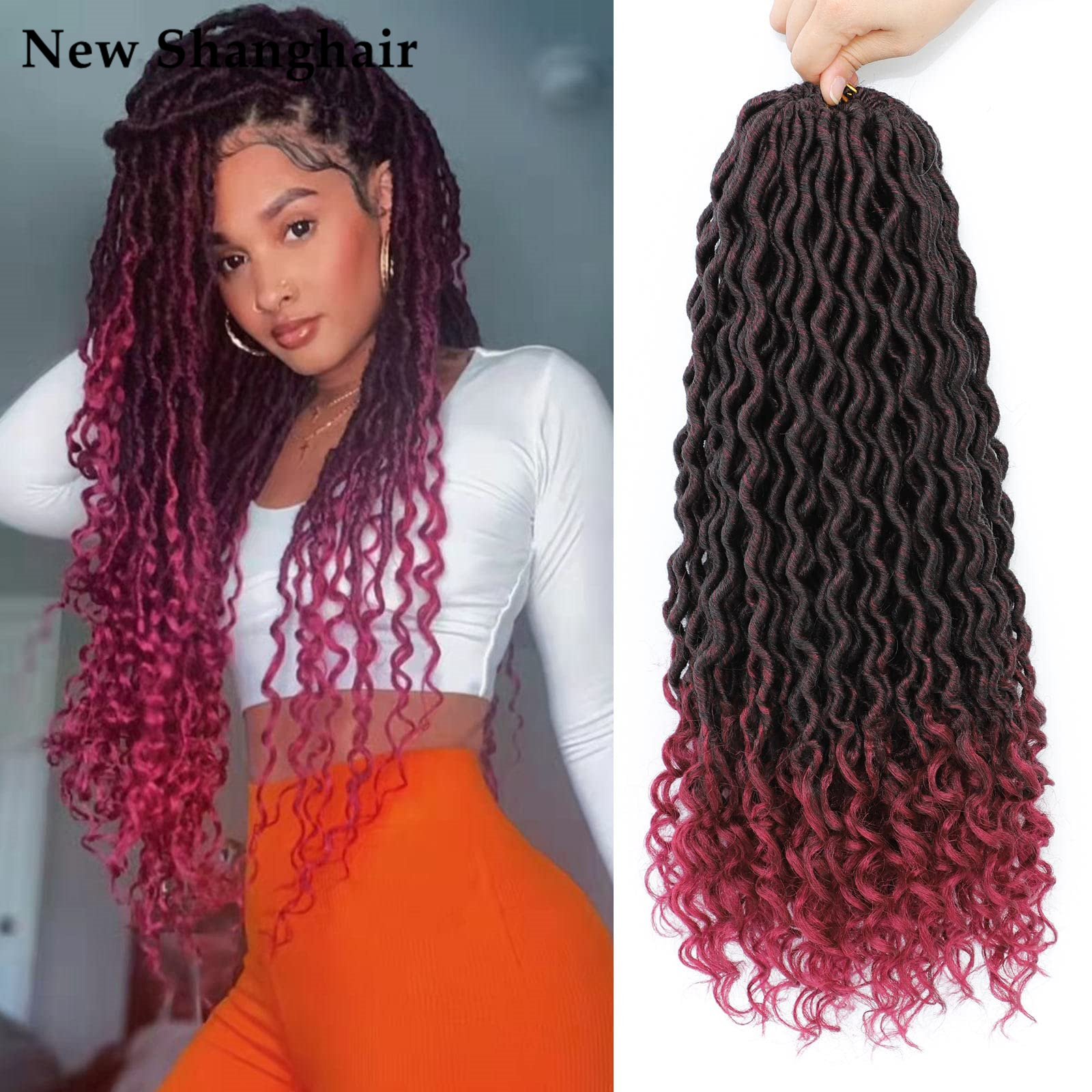 New Shanghair Goddess Locs Crochet Hair For Black Women 18 Inch Curly Faux Locks Hair Braids 24strands/pack Wavy Pre Looped BS12, 1b
New Shanghair Goddess Locs Crochet Hair For Black Women 18 Inch Curly Faux Locks Hair Braids 24strands/pack Wavy Pre Looped BS12, 1b