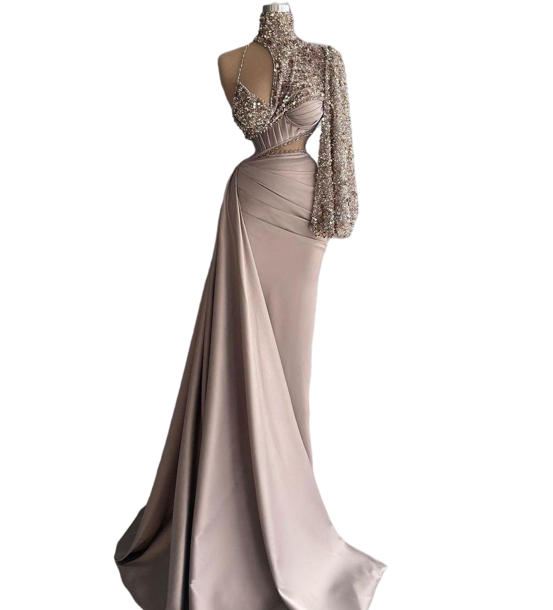 Sexy One Shoulder Evening Dress Elegnat Mermaid Sequined Beaded Dubai Women Cut Out Wear Custom Made Prom Formal Gowns