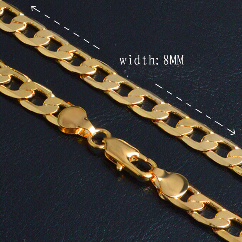 18K Yellow Gold GF 6mm 8MM 10MM Classic Curb Chain Necklace 24" Mens & Womens
