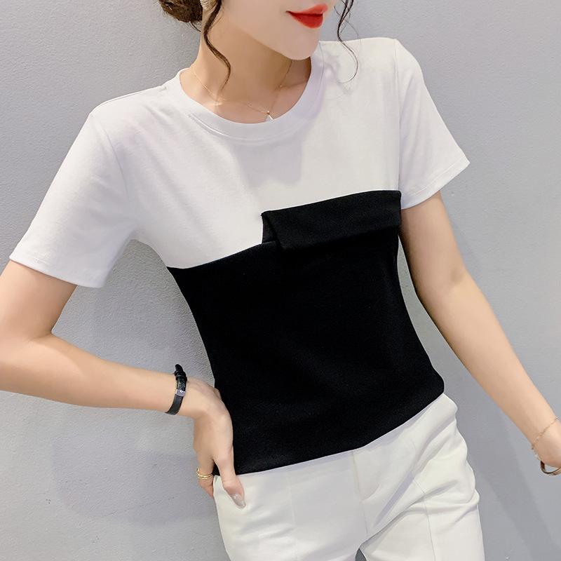 Women' T-Shirt Summer Contrast Color Stitching Round Neck Women' Short-sleeved Ins Fake Two-piece Design TopWomen, Green
Women' T-Shirt Summer Contrast Color Stitching Round Neck Women' Short-sleeved Ins Fake Two-piece Design TopWomen, Green