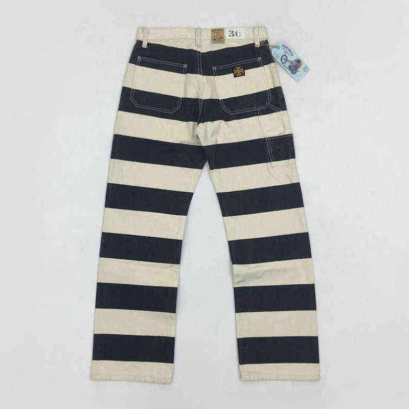 Men Jeans Bob Dong 16oz Prison Pants Multi Pockets Motorcycle Black White Striped Trousers 22 1222, Black cream white
Men Jeans Bob Dong 16oz Prison Pants Multi Pockets Motorcycle Black White Striped Trousers 22 1222, Black cream white