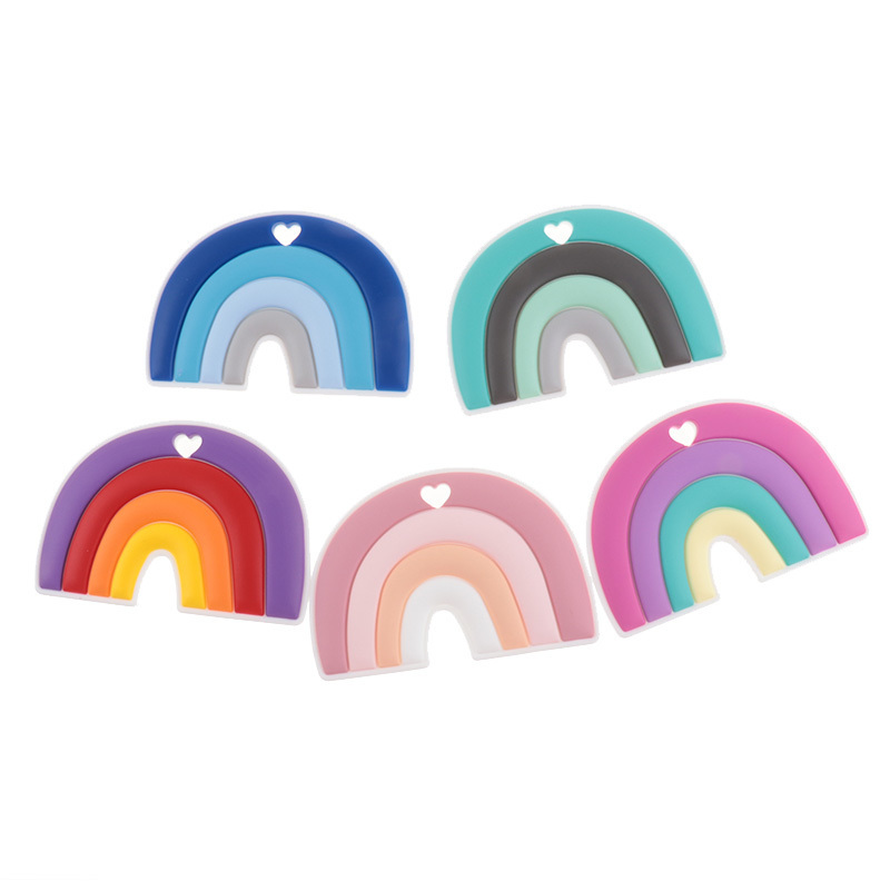 10pcs Rainbow Teethers For Babies Silicone Teether For Teeth Pacifier Chain Accessories Teeth Care Baby Shower Gifts BPA Free 220407