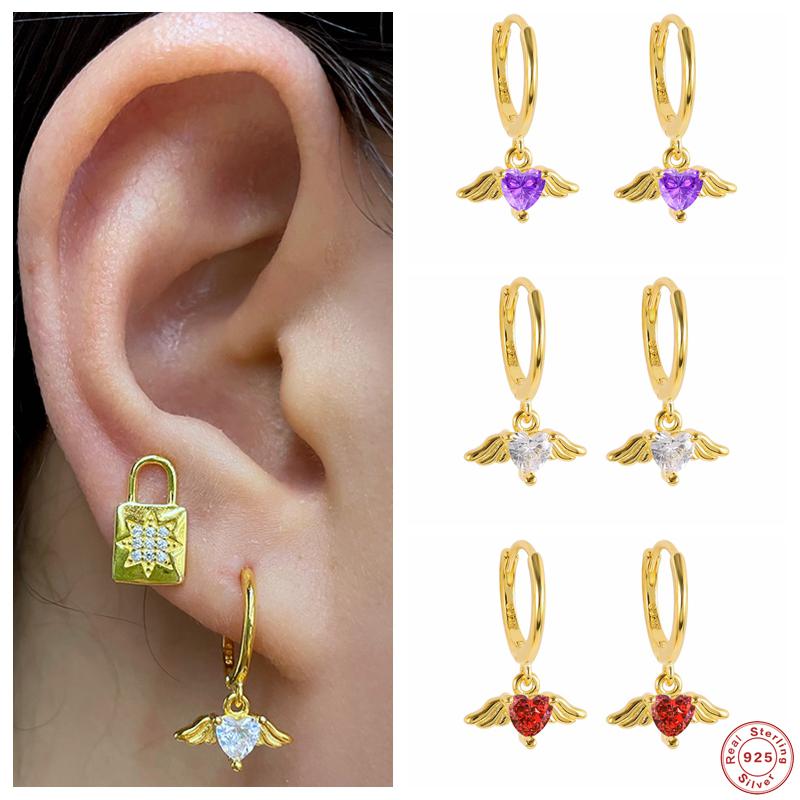 Hoop & Huggie Aide 925 Sterling Silver Angel Wing Pendant Dangle Earrings For Women Red Purple White Zircon Crystal Hear Charm EarringsHoop
Hoop & Huggie Aide 925 Sterling Silver Angel Wing Pendant Dangle Earrings For Women Red Purple White Zircon Crystal Hear Charm EarringsHoop