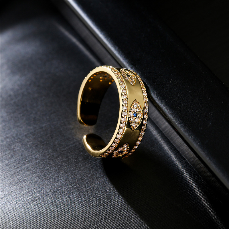 Gold Plated Micro Pave Evil Eye Ring Adjustable Copper Rings Jewelry