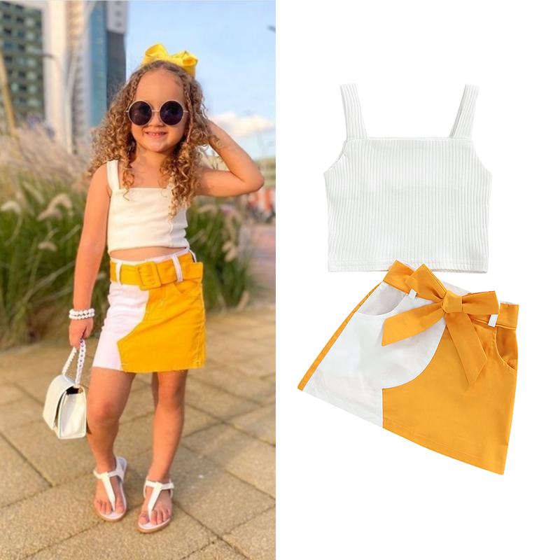 Clothing Sets Summer Children Girls Two-Piece Outfits Solid Color Strap Knitted Tank Tops Patchwork Bowknot Belt Pockets Skirts Clothes Sets, As the photo show
Clothing Sets Summer Children Girls Two-Piece Outfits Solid Color Strap Knitted Tank Tops Patchwork Bowknot Belt Pockets Skirts Clothes Sets, As the photo show