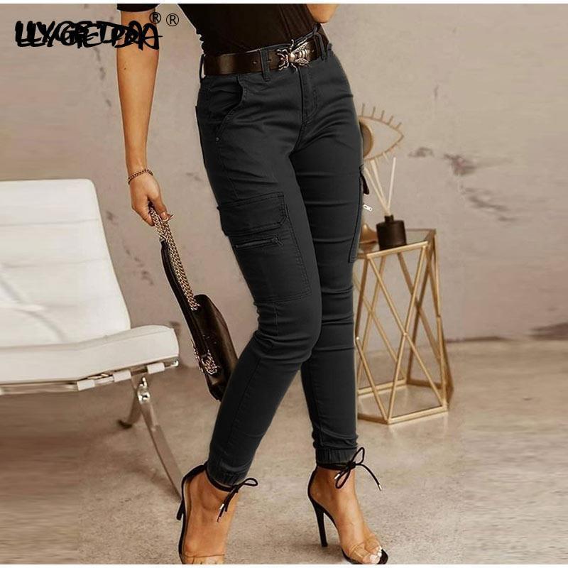Zipper Pocket Women's Pants High Waist Without Belt Skinny Cargo Women Pant Summer Autumn Fashion Casual Trousers Female 220325