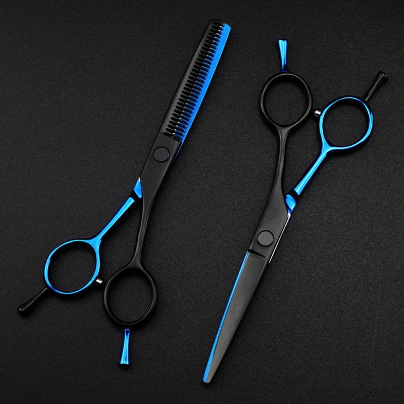 professional Japan 440c 5.5 '' blue&black hair cutting scissors haircut thinning barber haircutting shears Hairdresser 220317