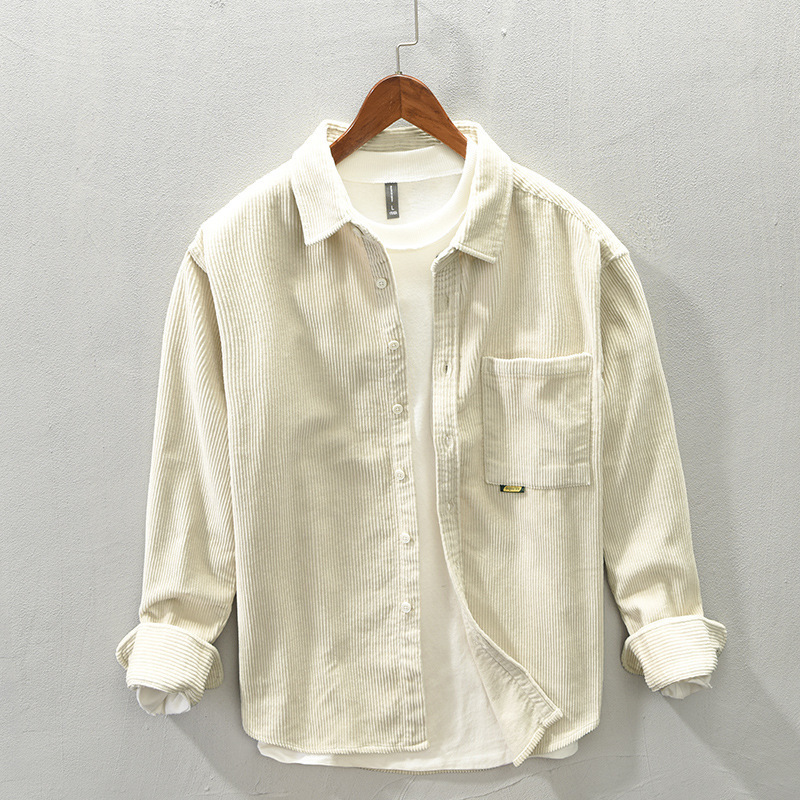 Autumn Winter Men Corduroy Shirt Thick Pure Cotton Button Up Casual Long Sleeve Pocket GA-D221 220322
