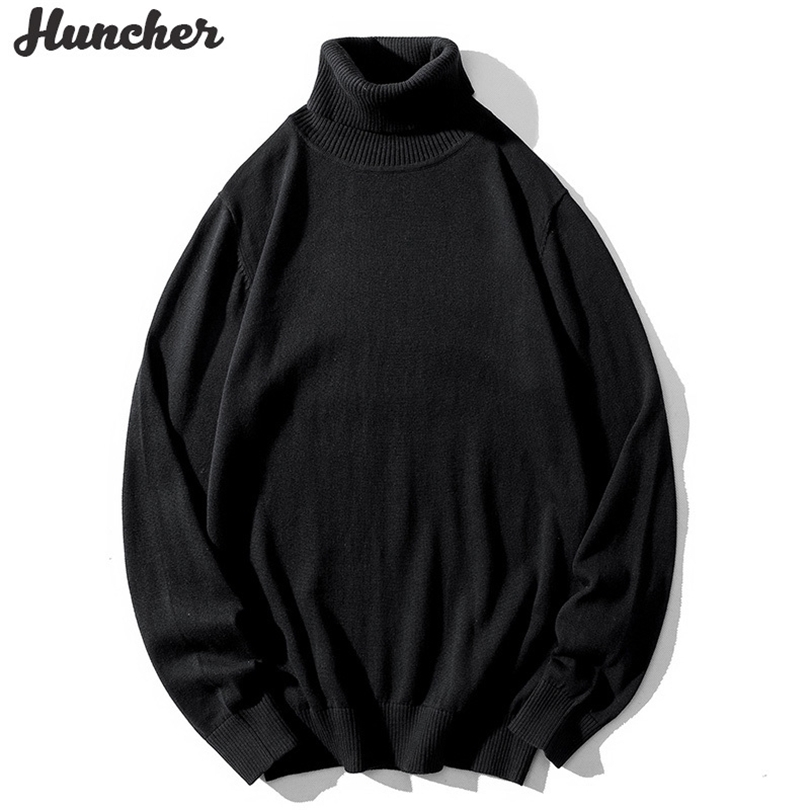 Huncher Mens Turtleneck Sweater Men Winter Fleece Korean Fashion Knitted Jumper Undefined Pullover Black Sweaters For Men 201125