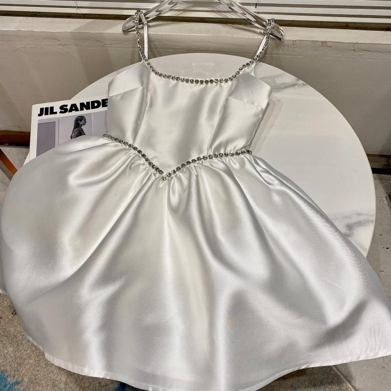 New design womens sexy fashion spaghetti strap rhinestone patched high waist ball gown short party dress vestidos SML