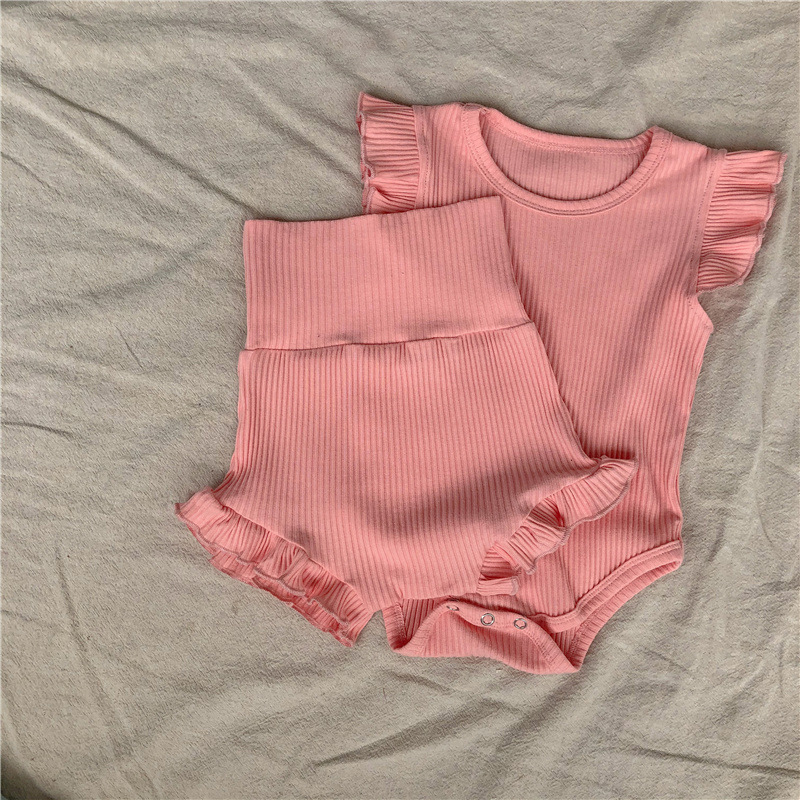 Baby Girl Clothes Set Soft Ribbed Cotton Bosyuit Shorts Clothing Cute Toddler Fashion Comfortable Jumpsuit Bloomers 220507