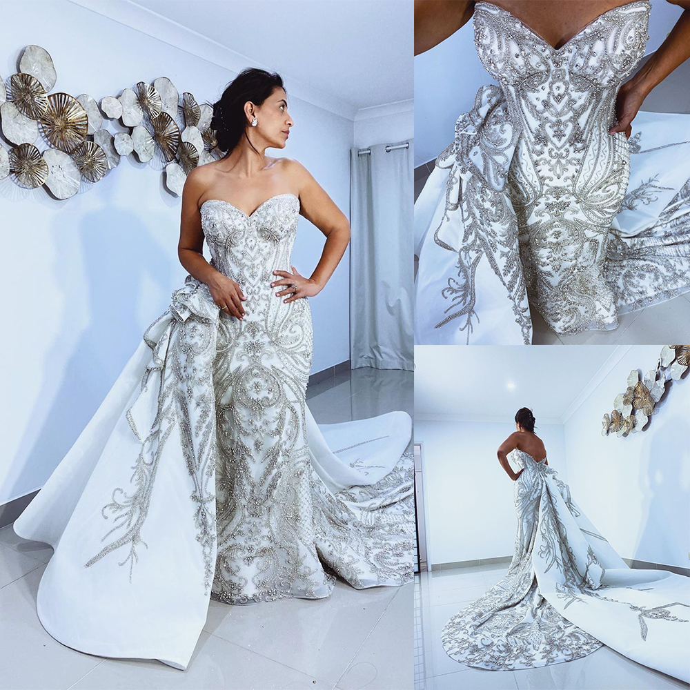 Exquisite Crystal Beaded Mermaid Wedding Dresses Sweetheart Sleeveles Sequined Bridal Gowns Custom Made Plus Size Formal Dress