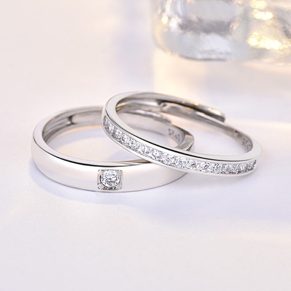 Solid Couple Rings Copper Plated Platinum Resizeable Multiple Crystal Jewelry Men Women 2 Pcs Overlap Opening Engagement Wedding Gift Finger Accessori