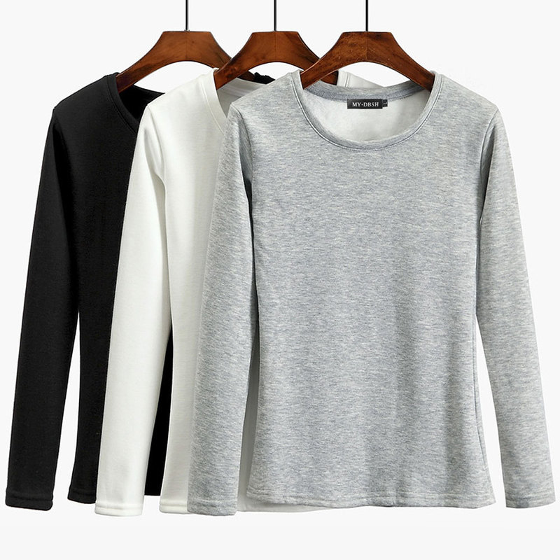 Winter Plus Velvet Long Sleeve Shirt Women Warm Thick T Vintage Streetwear Camiseta Feminina Slim Ladies Tops Tshirt 220321