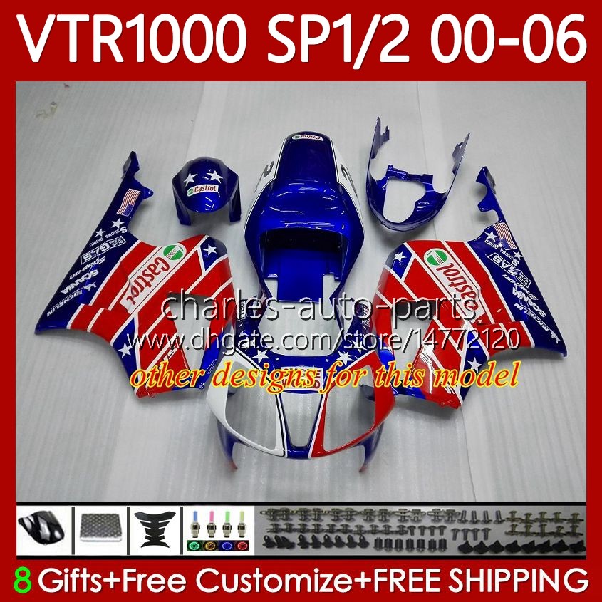Body Kit For HONDA VTR1000 RTV1000 RC51 00 01 02 03 04 05 06 Bodywork 123No.62 VTR 1000 SP1 SP2 Red white green 2000 2001 2002 2003 2004 2005 2006 VTR - view 6