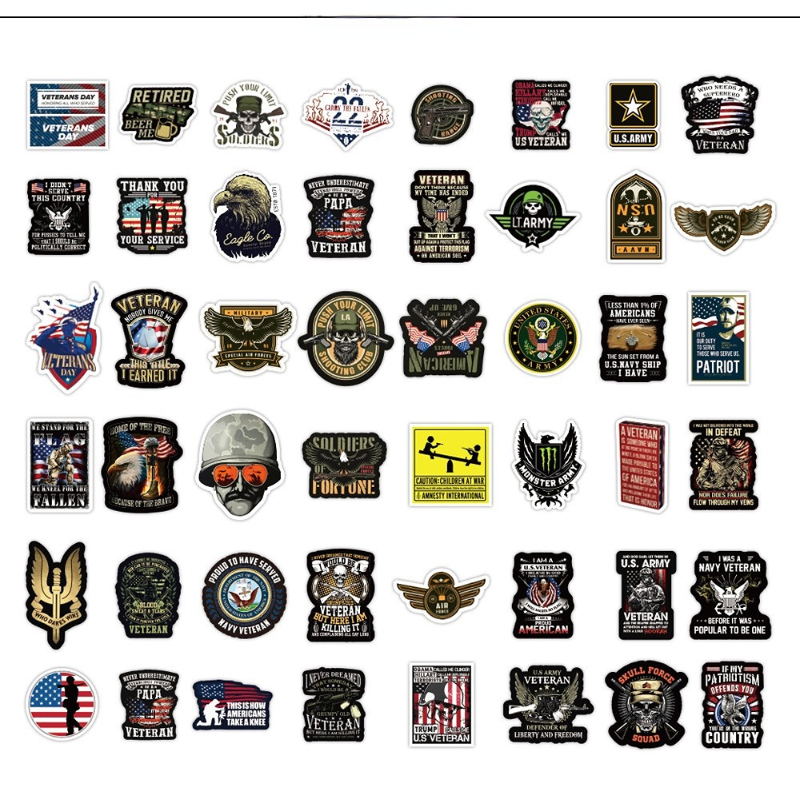 50Pcs/Lot War Style Memorial Veterans sticker Graffiti Stickers Personalized Skateboard Suitcase Mobile Phone Stickers Wholesale