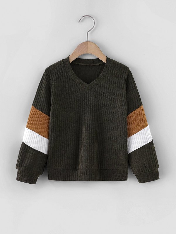 Toddler Boys V Neck Color Block Sweatshirt SHE