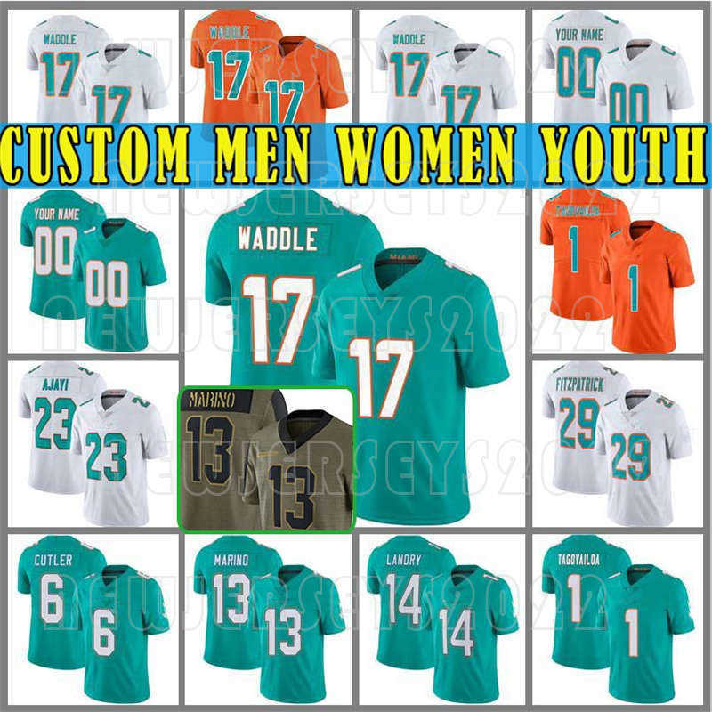 Custom Miami 17 Jaylen Waddle Men 1 Tua Tagovailoa Football Dolphin Jerseys Dan Marino Xavien Howard Jaelan Phillips Mike Gesicki Jerome Custom Miami 17 Jaylen Waddle Men 1 Tua Tagovailoa Football Dolphin Jerseys Dan Marino Xavien Howard Jaelan Phillips Mike Gesicki Jerome