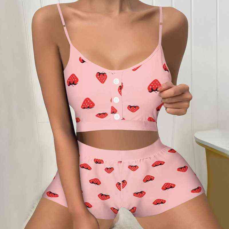 Women 2 Piece Kawaii Stberry Print Fringe Zoom Cami Pyjama Set 2021 Femme Cute Crop Top Shorts Suits lady Nightwear Y2k J220730, Brown
Women 2 Piece Kawaii Stberry Print Fringe Zoom Cami Pyjama Set 2021 Femme Cute Crop Top Shorts Suits lady Nightwear Y2k J220730, Brown