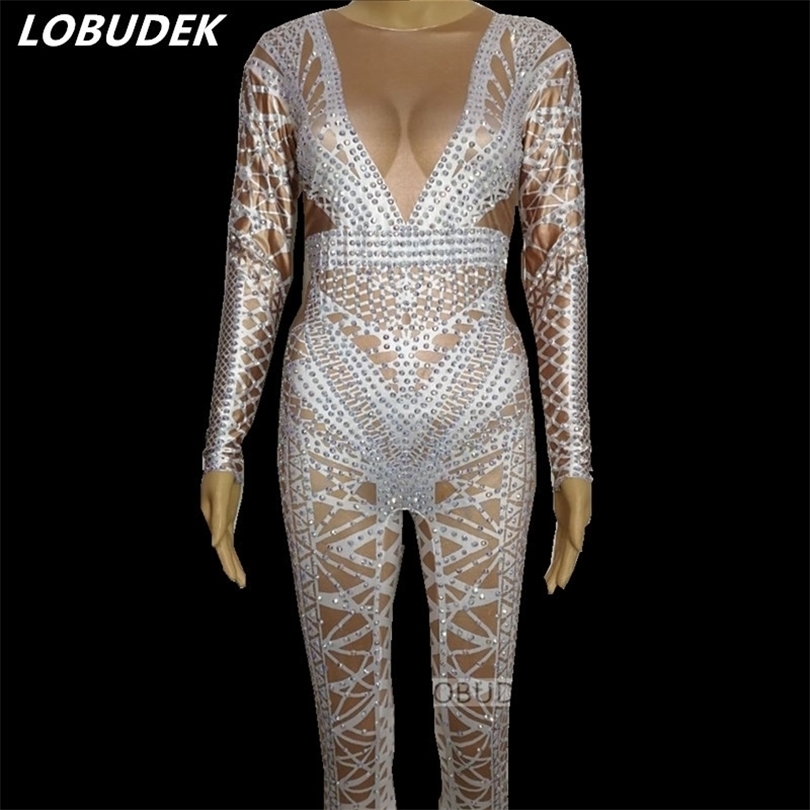 Sexy Crystal Jumpsuit: Sparkg Rhies, Stage Performance Party Romper B4