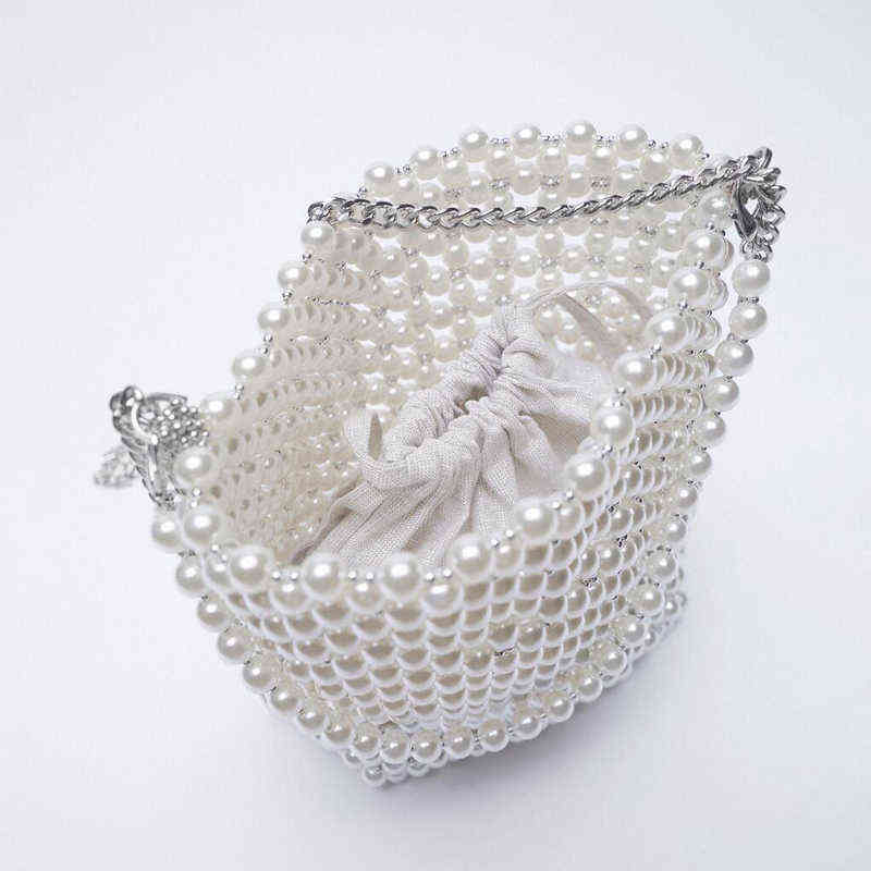 Evening Bags New Pearl Beaded White Fairy Portable Messenger Chain Female Purses and Handbags Cross Body Woman 220513