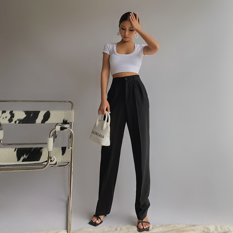 Spring Office Lady High Quality Elegant Casual Fashion Wide Leg Women Female Pants s 220325