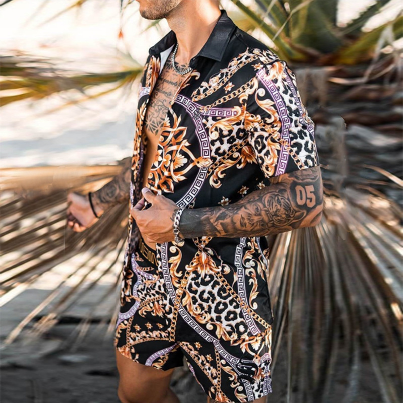 Fashion Hawaiian Print Short Sleeve Shirt Set Men s Beach Coconut Shorts Daily Two piece M 3XL 220526