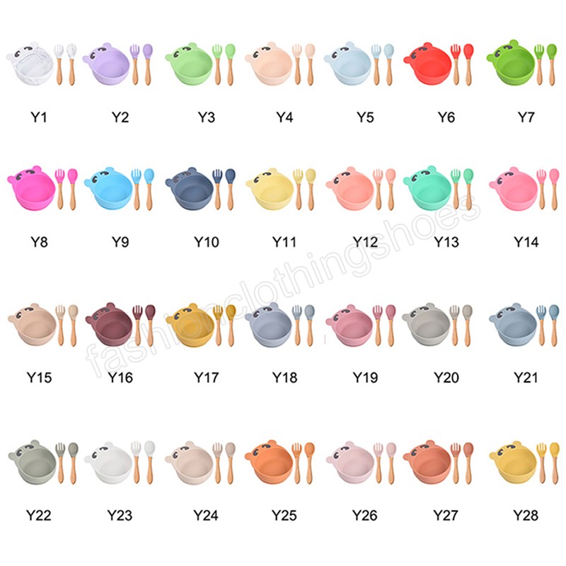 Children's Silicone Bowl Spoon And Fork Set Baby Cartoon Bear Suction Cups Anti-drop Complementary Food Bowl Kids Plate Dishes
