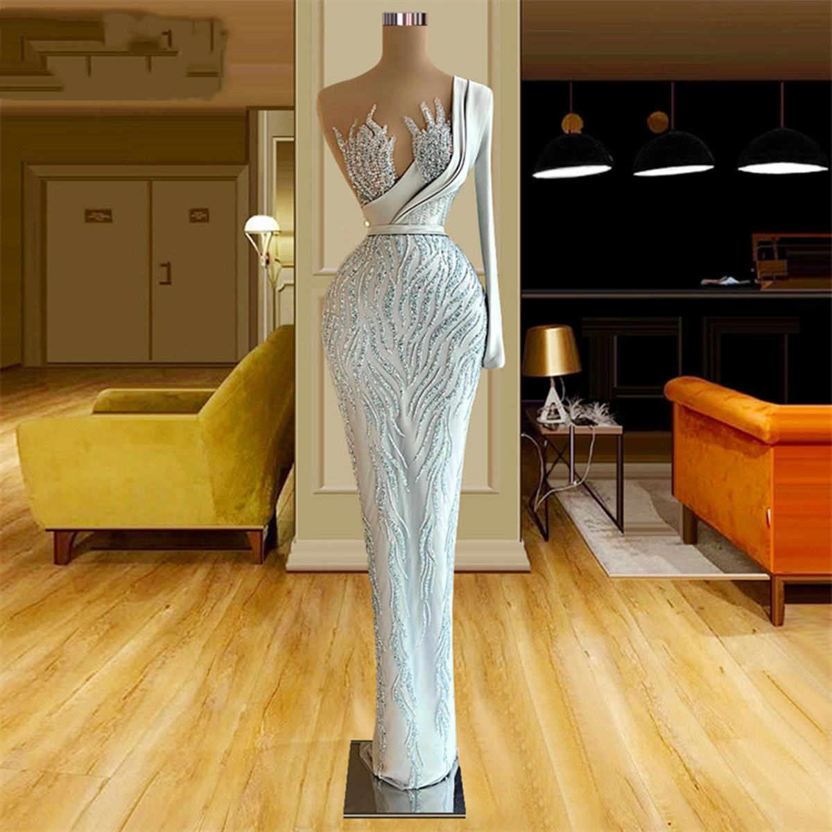 Elegant Sequined Mermaid Prom Dresses One Shoulder Sweetheart Custom Made Women Party Gown Floor Length Evening Robe