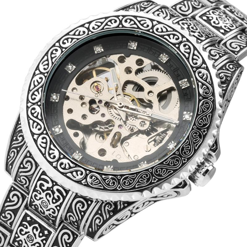 Wristwatches Top Watch Men Silver Skeleton Automatic Mechanical Vintage Engraved Design Stainless Steel Band Mens WatchesWristwatches Wristw, Silver color
Wristwatches Top Watch Men Silver Skeleton Automatic Mechanical Vintage Engraved Design Stainless Steel Band Mens WatchesWristwatches Wristw, Silver color
