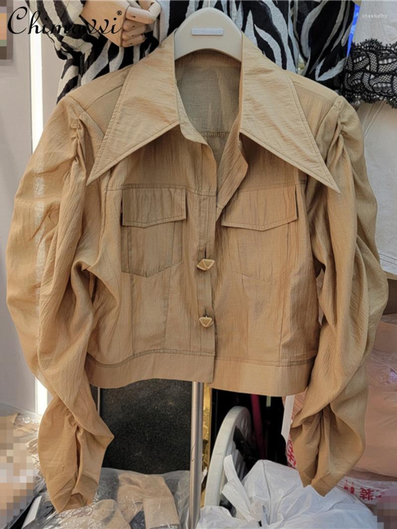Women's Blouses & Shirts Summer Clothes Elegant Pointed Collar Puff Sleeve Pleated Design Fashion Sun Protection Thin Short Women TopsWomen', Khaki
Women's Blouses & Shirts Summer Clothes Elegant Pointed Collar Puff Sleeve Pleated Design Fashion Sun Protection Thin Short Women TopsWomen', Khaki