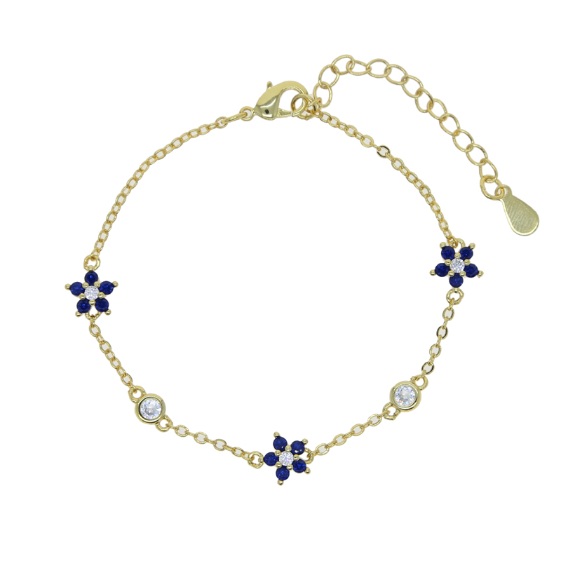 New Arrived Cz Station Link Chain Flower Charm Bracelet 15+4cm Extend Chain Cute Lovely Women Girl Fashion Bracelets