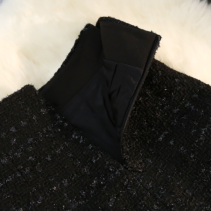 Black White Tweed Long Skirt Autumn Winter Bright Silk Female Vintage High Waist A-line Wrap Office Lady 220322