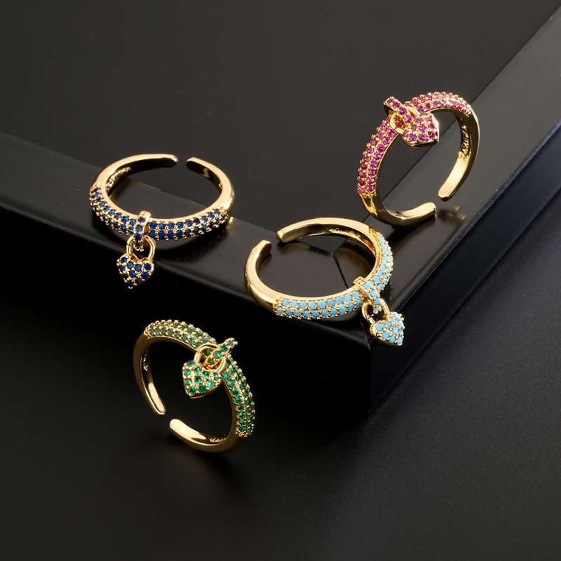 New Fashion Micro Pave Heart Charm Ring for Women Gift