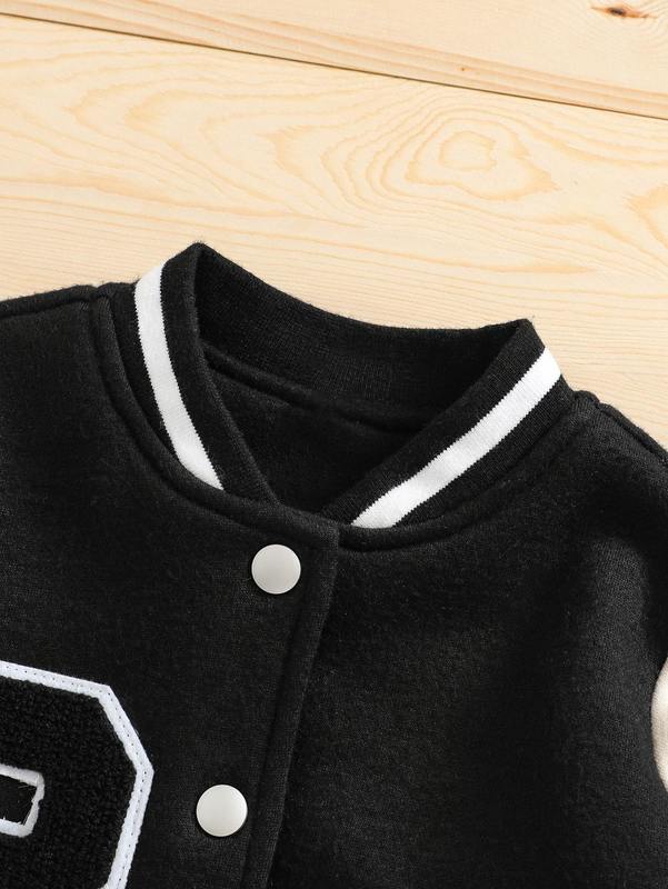 Toddler Boys Color Block Letter Patched Bomber Jacket SHE