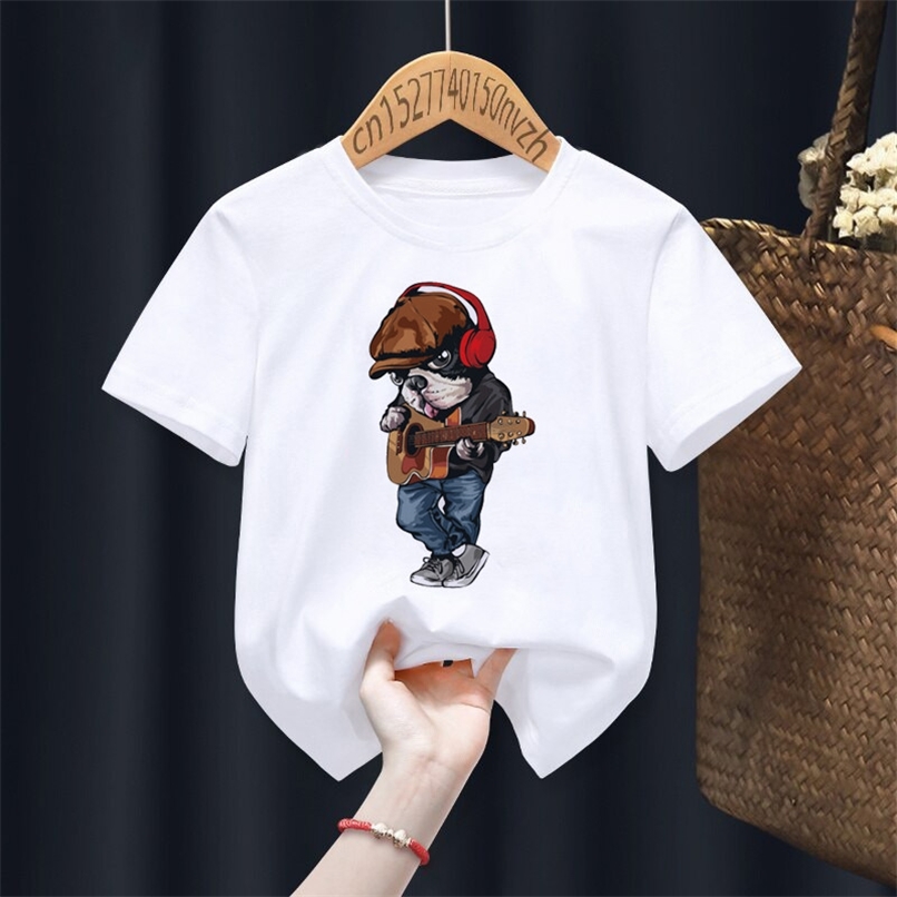 Funny Bear Riding Motorcycle Print Boy Girl White T shirt Kid Summer Harajuku Kawaii Little Baby Y2K Clothes Drop Ship 220614