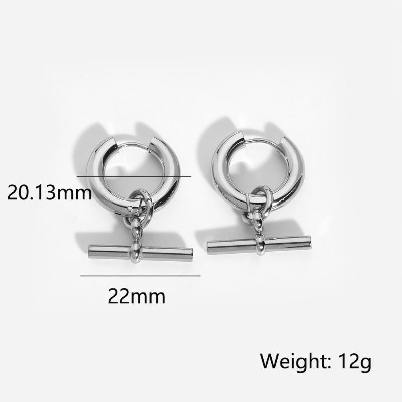 Hoop & Huggie Stainless Steel T-bar Hanging Earring Waterproof Jewelry Gold Color Chunky Earrings For WomenHoop