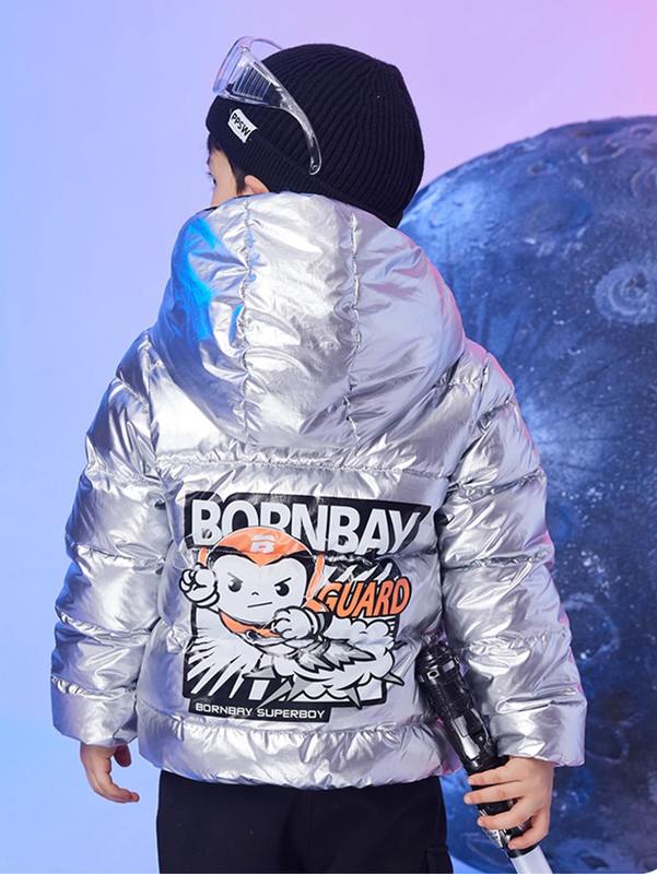 Toddler Boys Cartoon & Letter Graphic Hooded Down Coat SHE