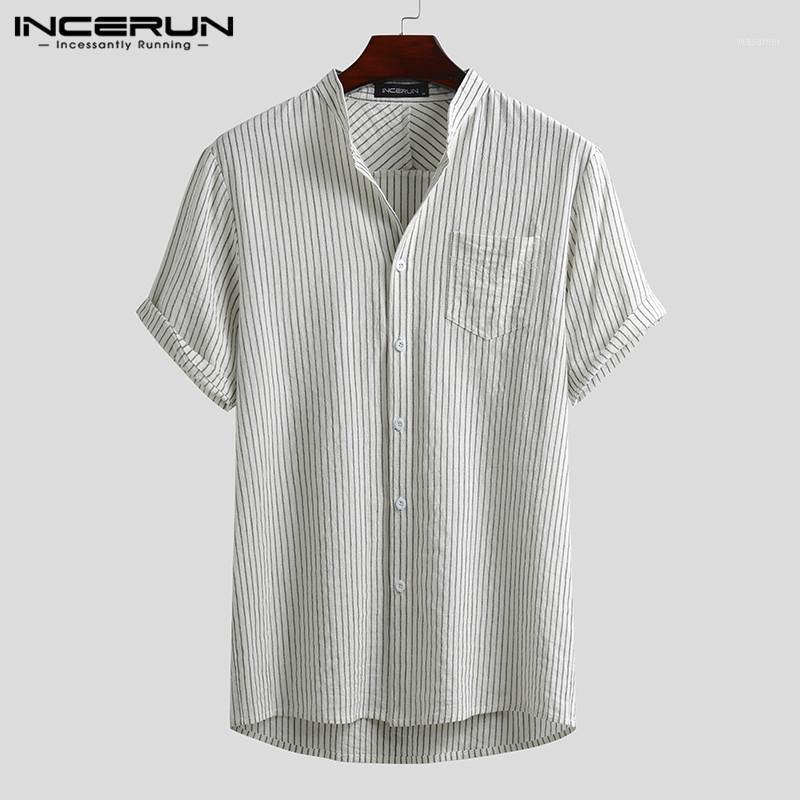 Mens Striped Shirts Short Sleeve Stand Collar Blusas Cotton Breathable Buttons Camisa Harajuku Blouse Plus Size Men' Casual, White
Mens Striped Shirts Short Sleeve Stand Collar Blusas Cotton Breathable Buttons Camisa Harajuku Blouse Plus Size Men' Casual, White