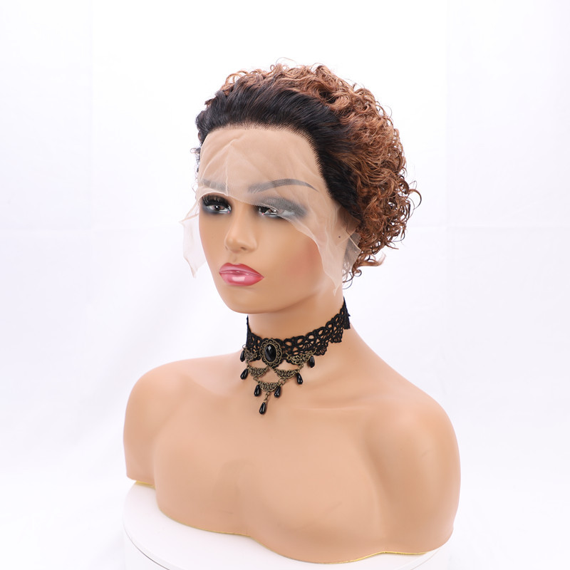 Short Curly Front Lace Wig Human Hair 13X1 Pixie Cut Brazil 15.24 cm for Women