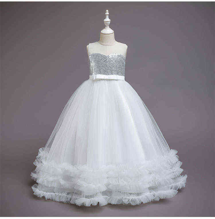 Kids Girls Beaded Elegant Wedding Flower Girl Dress Princess Party Pageant Formal Sleeveless Lace Tulle 2-8 Y Y220510