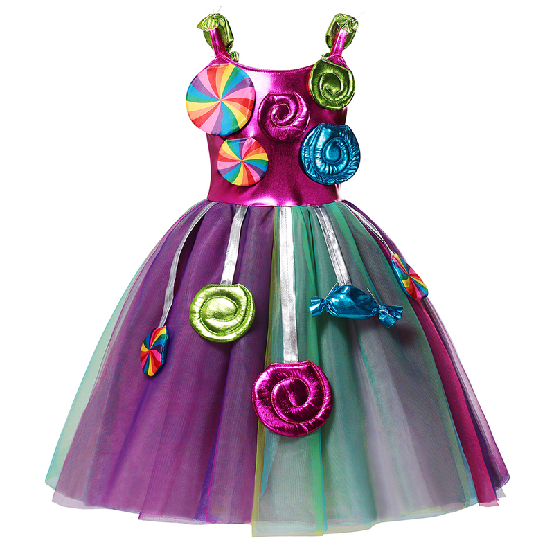 MUABABY Carnival Candy Dress for Girls Purim Festival Fancy Lollipop Costume Children Summer Tutu Dresses Dressy Party Ball Gown 220707