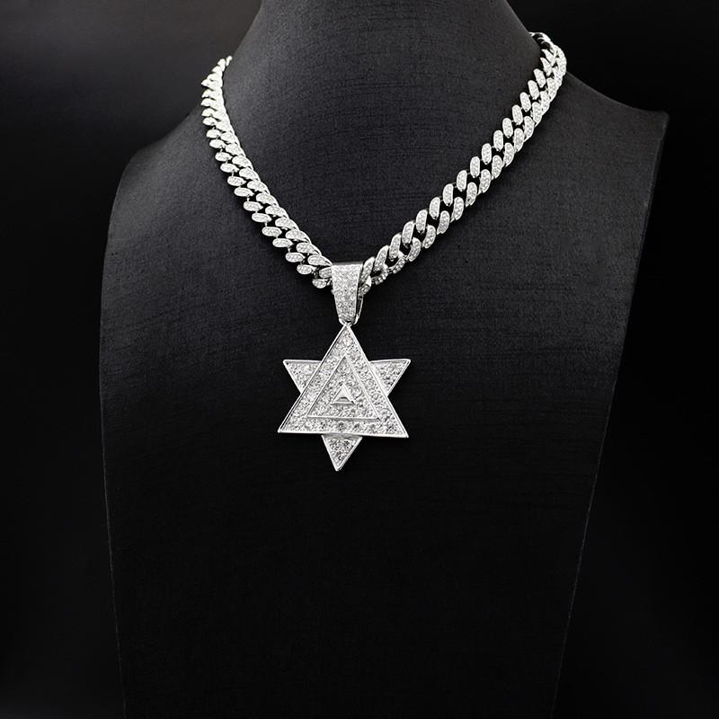 Pendant Necklaces Hip Hop Zircon Star Of David Necklace With Width 13mm Iced Out Cuban Chain Men Women Jewish Amulet JewelryPendant