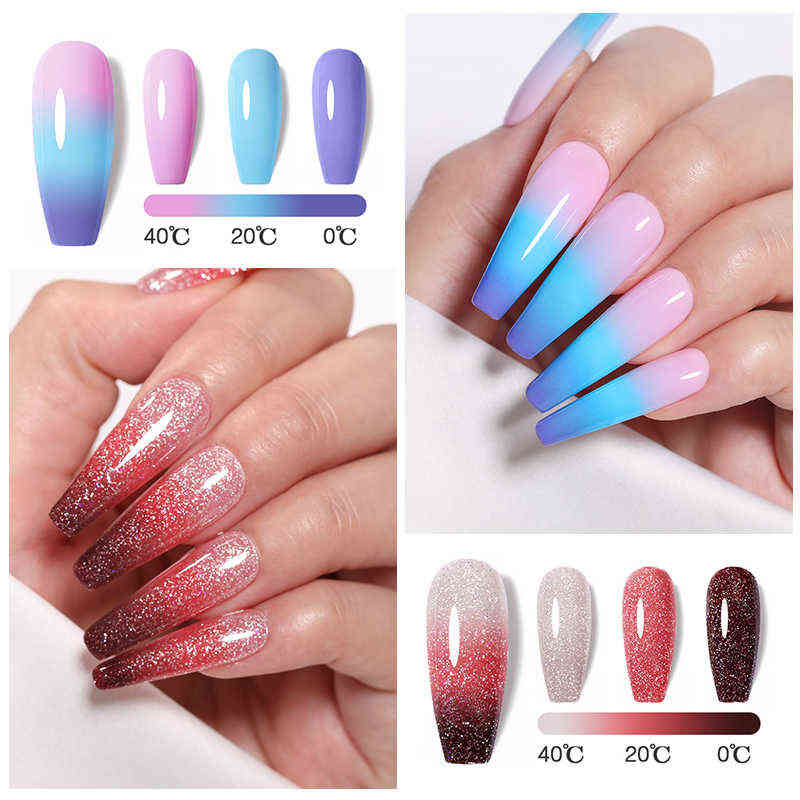Nail Gel Toy 7 5ml Thermal 3 Layers Color Changing Uv Polish Sparkle Glitter Soak Off Art Varnishes 0328