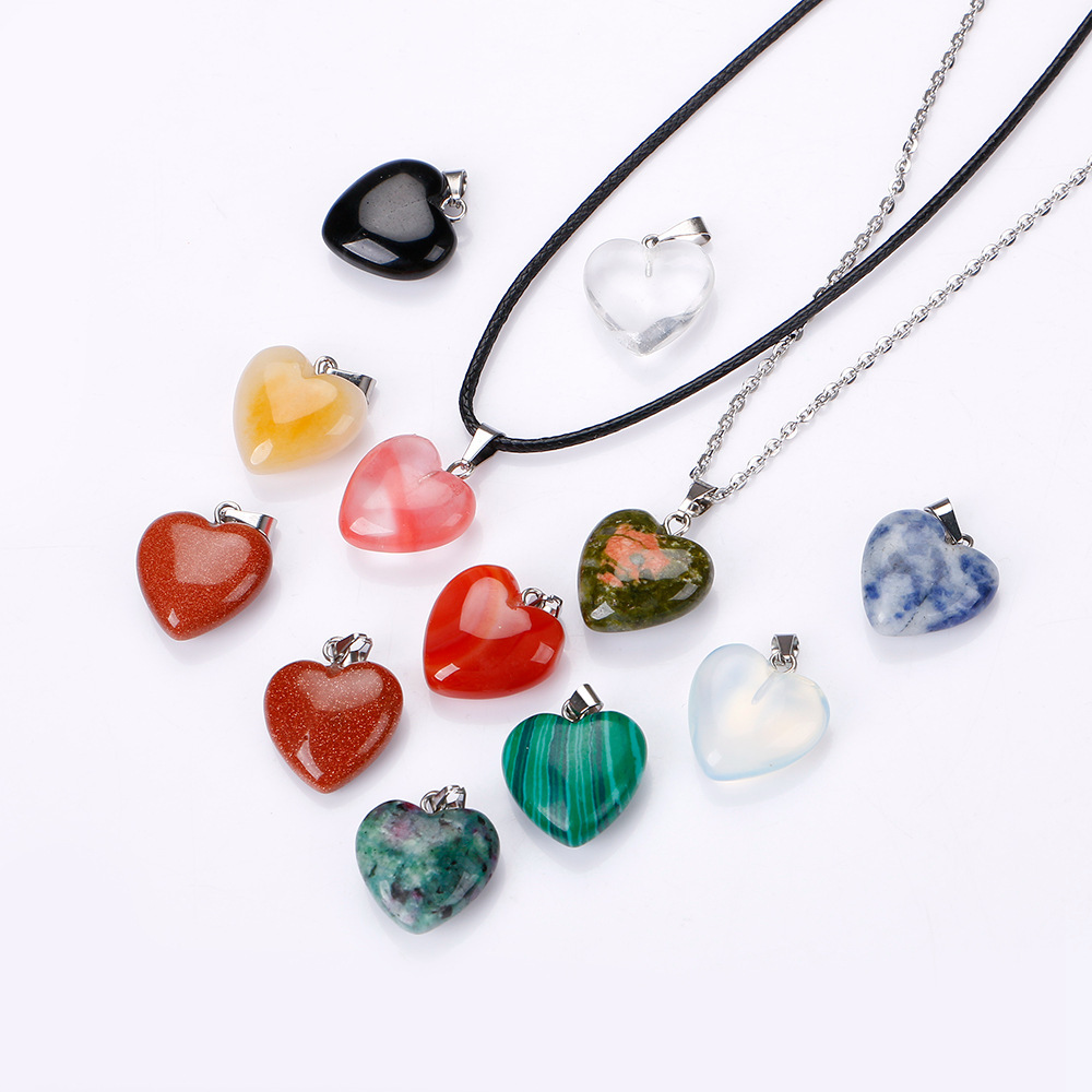 Natural Stone heart cross drop pendant necklace Opal Tiger's Eye Pink Quartz Crystal Chakra Reiki Healing Pendulum Necklaces for women jewelry