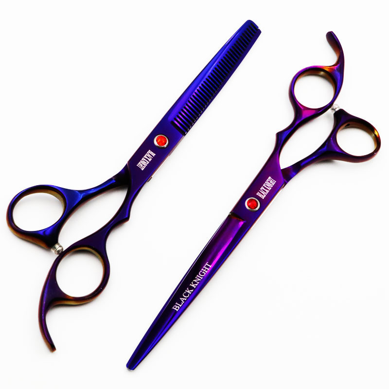 BLACK KNIGHT Hair scissors Cutting 7 INCH + Thinning 6.5 Set Professional Shears Hairdressing Barber Purple Pet Scissors 220317