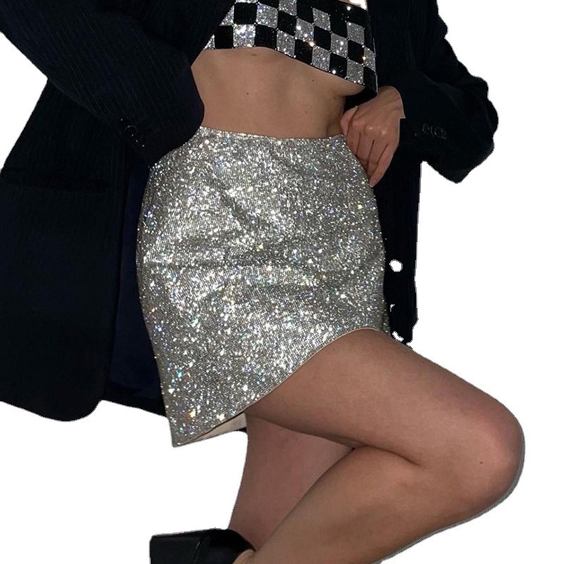 Sweet Girl Summer Sexy Club Mini Skirt Women Silver Short Lolita High Waist Shiny Sequin Y2k Woman Mujer Faldas 220322